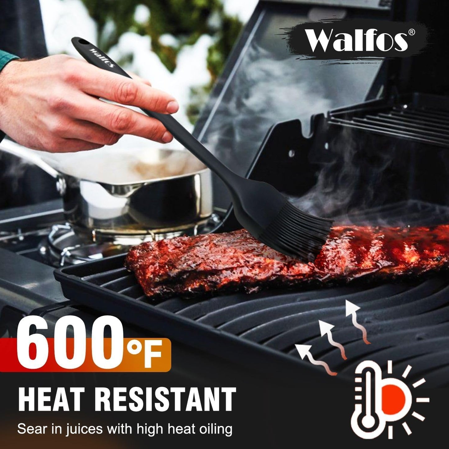 Walfos 600°F Heat-Resistant Silicone Pastry Brush Set (2 Sizes) - BPA-Free & Dishwasher Safe