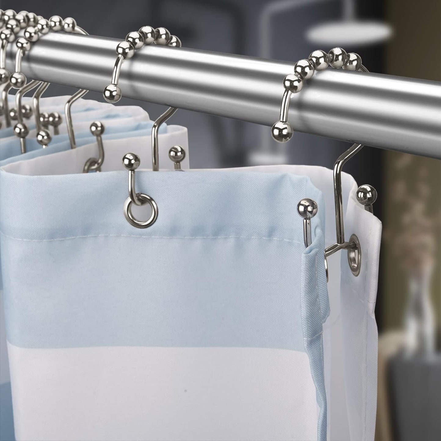 Titanker 12-Pack Rust-Resistant Double Glide Shower Curtain Hooks, Nickel Finish