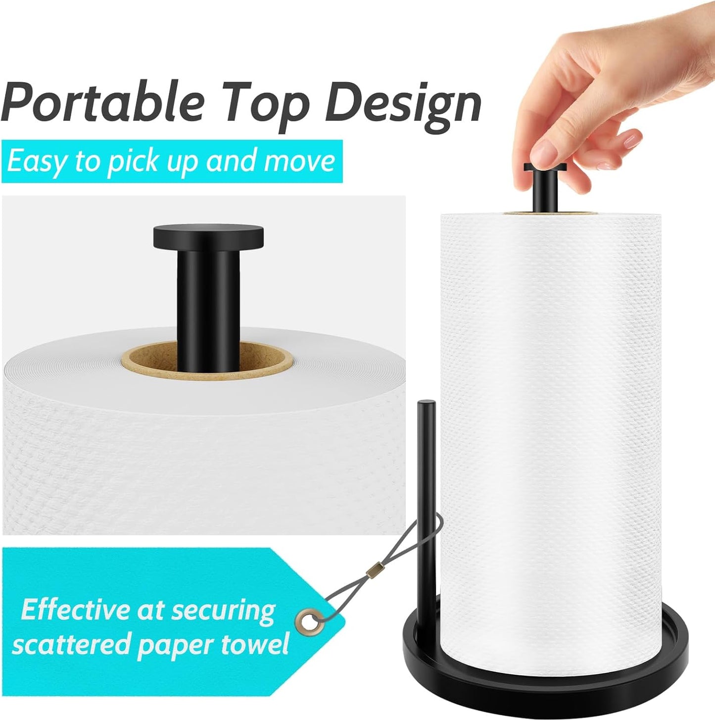 STWWO Freestanding Paper Towel Holder with Anti-Slip Base for Kitchen Countertop