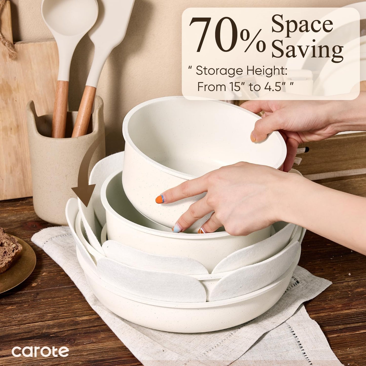 CAROTE 19-Piece Space-Saving Non-Stick Cookware Set with Detachable Handles