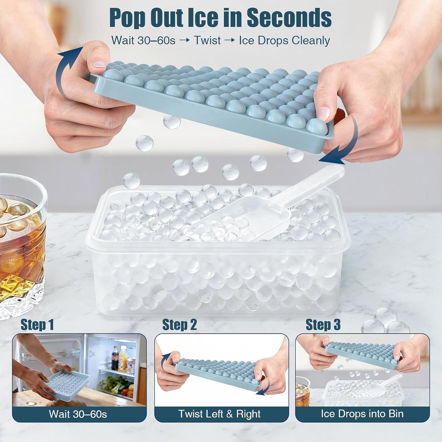 WIBIMEN Tiny Ice Cube Trays - 0.55" Pebble Ice for Iced Coffee & Cocktails (2 Pack, Blue)