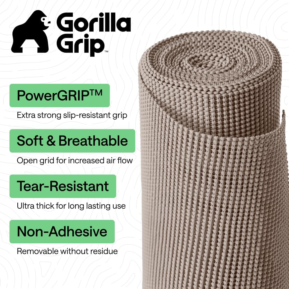 GORILLA GRIP PowerGRIP Non-Adhesive Cabinet & Drawer Liner - Thick Strong Hold for Kitchen Cabinets