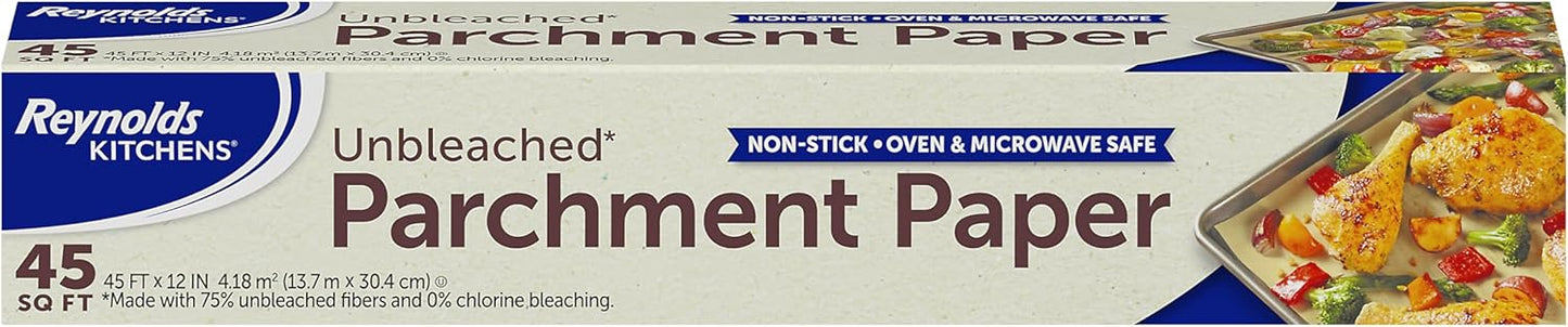 Reynolds Unbleached Parchment Paper Roll - Non-Stick Baking Liner, Oven Safe Up to 425°F, 45 Sq Ft