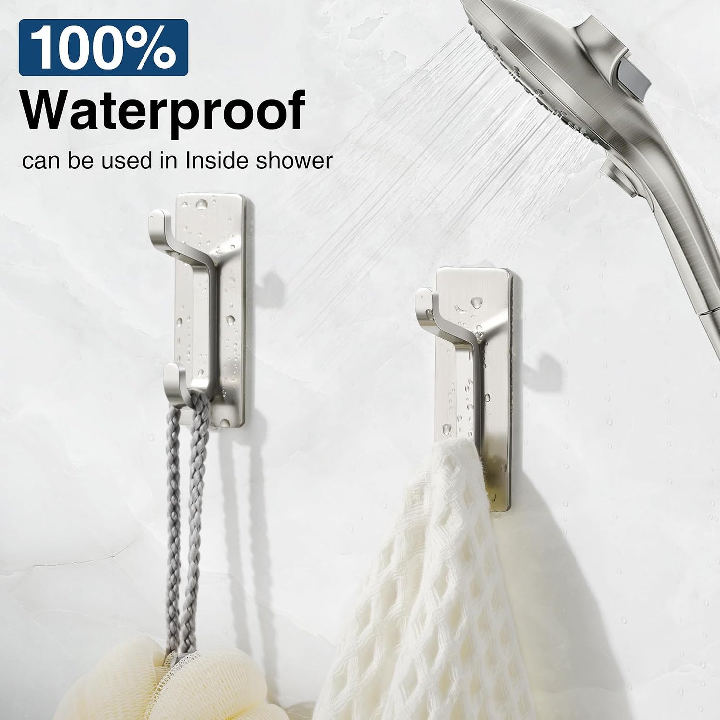 Pickpiff 4-Pack 13LB Strong Adhesive Wall Hooks for Coat & Towel - Brushed Nickel
