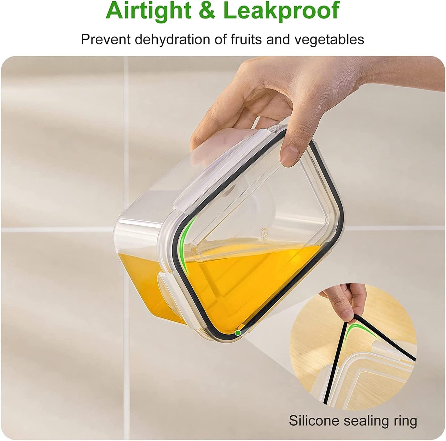 Freshmage 4-Piece Airtight Fridge Fruit Storage Containers with Removable Colanders - Keep Produce Fresher Longer