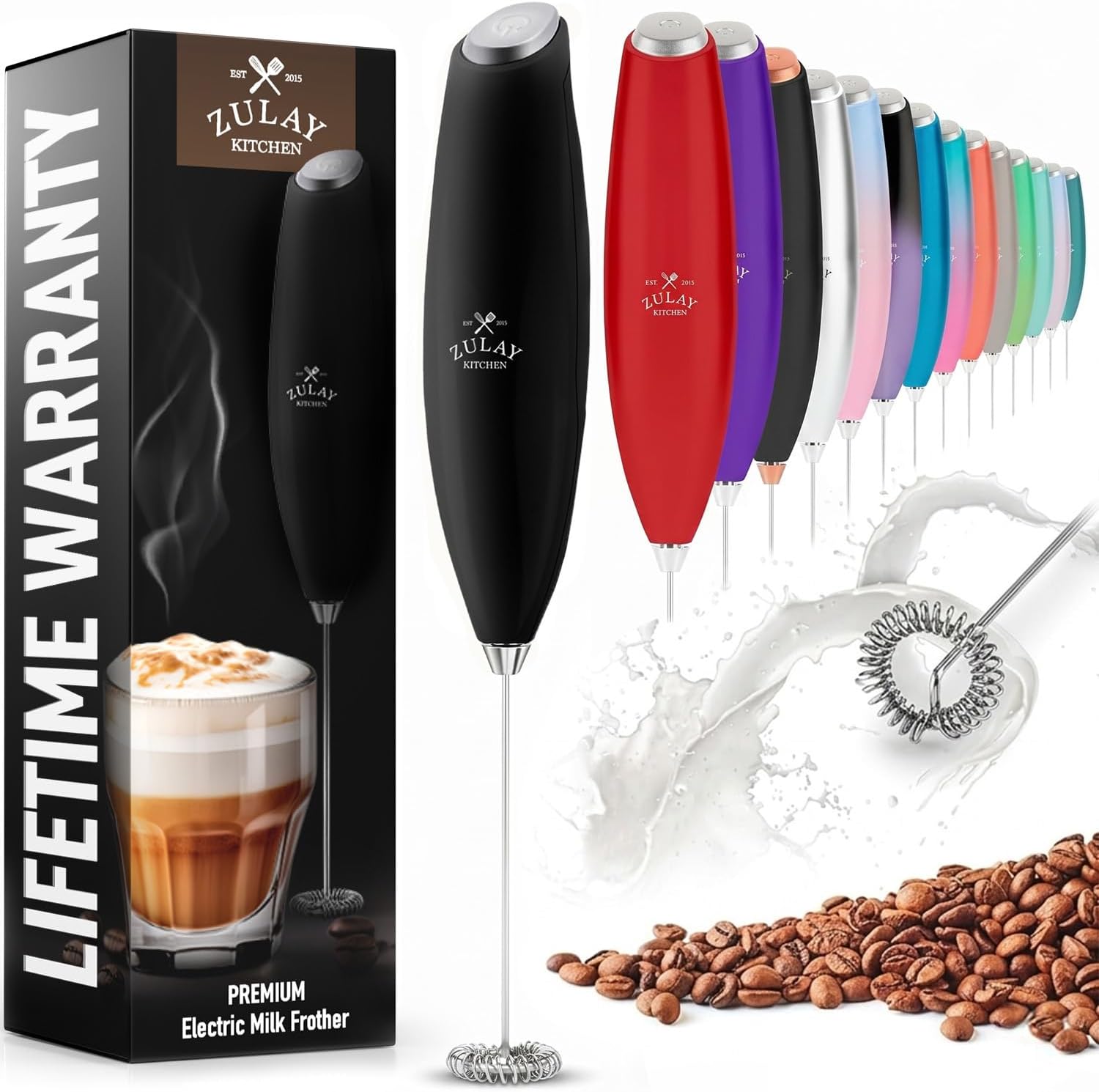 Zulay Kitchen Handheld Electric Milk Frother - 13k RPM for Cappuccino & Coffee Foam