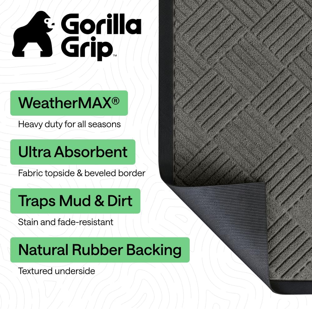 Waterproof All-Season Doormat by Gorilla Grip - Natural Rubber Stain Resistant 29x17