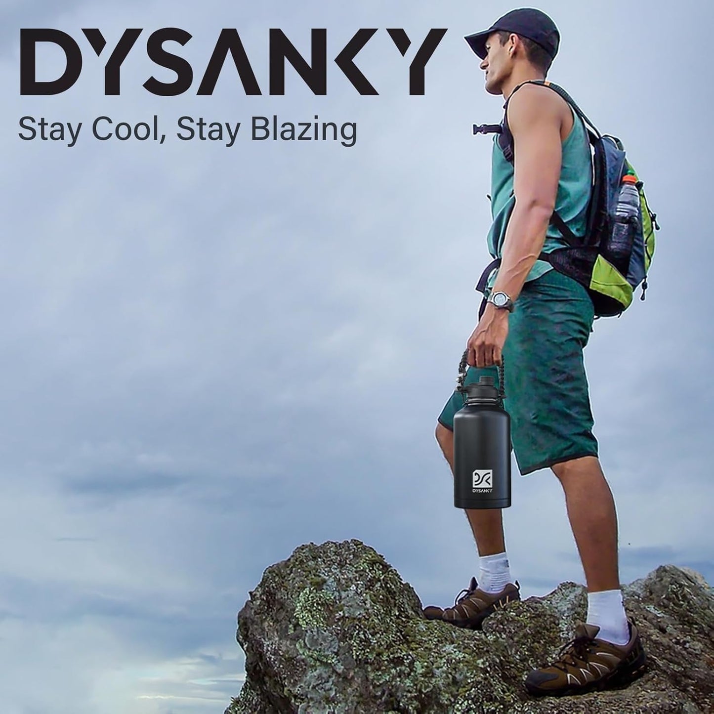 DYSANKY 64 oz Stainless Steel Insulated Water Bottle for Gym & Hiking w/Straw & Carrier