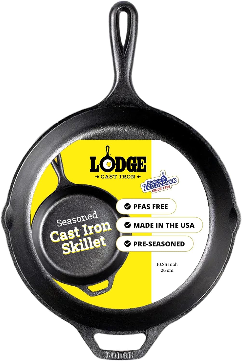 Lodge 10.25 Inch Cast Iron Skillet - Naturally Non-Stick & Oven Safe for Home & Camping