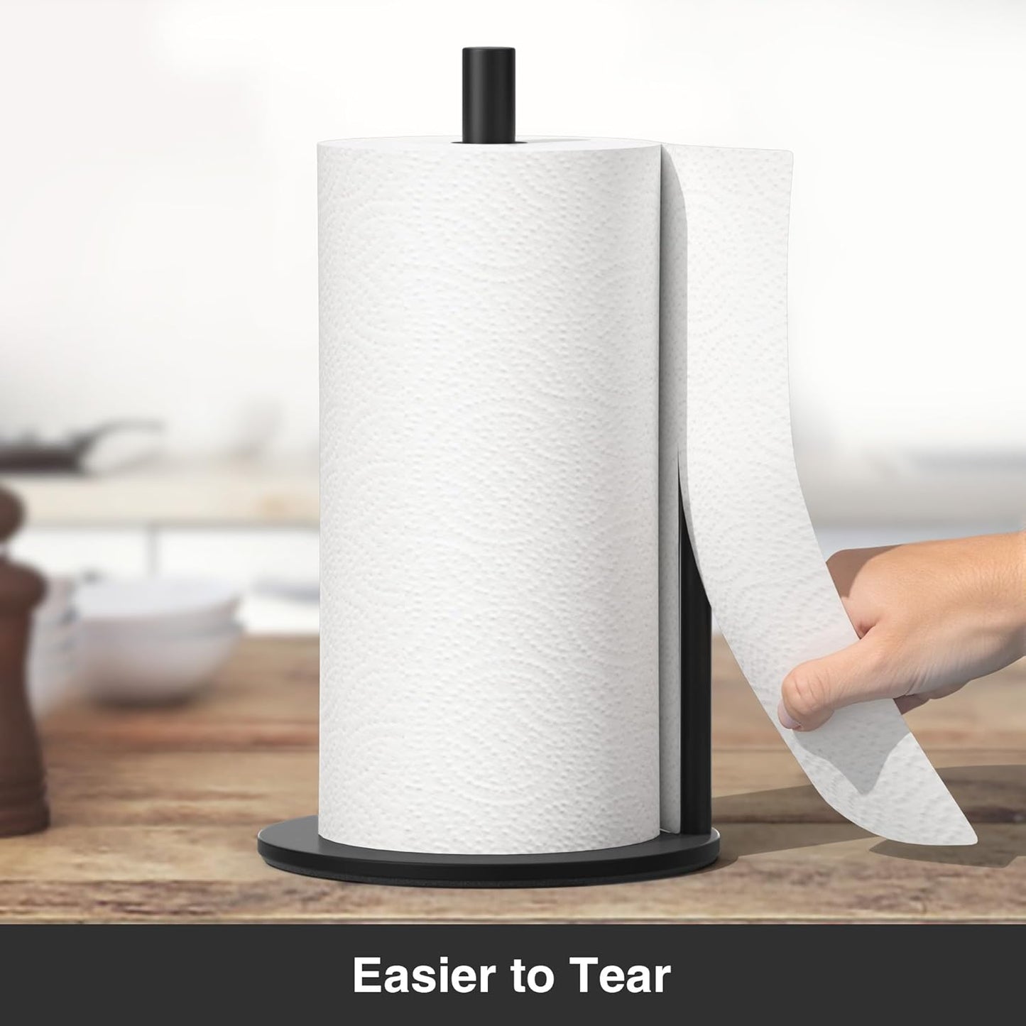 niffgaff Premium Stainless Steel Paper Towel Holder Black - Weighted Base Countertop Organizer