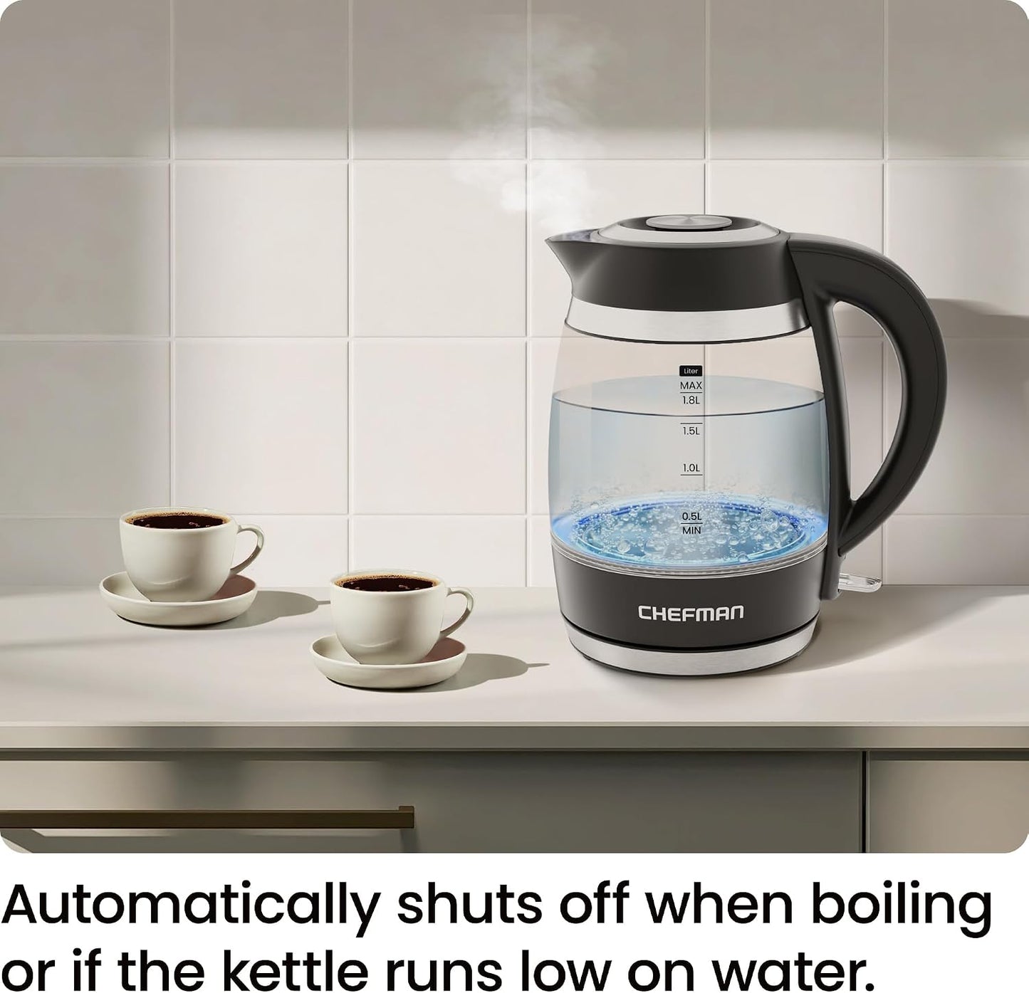 Chefman Fast-Boil Electric Kettle - 1.8L Fast Boiling Cordless & Safe