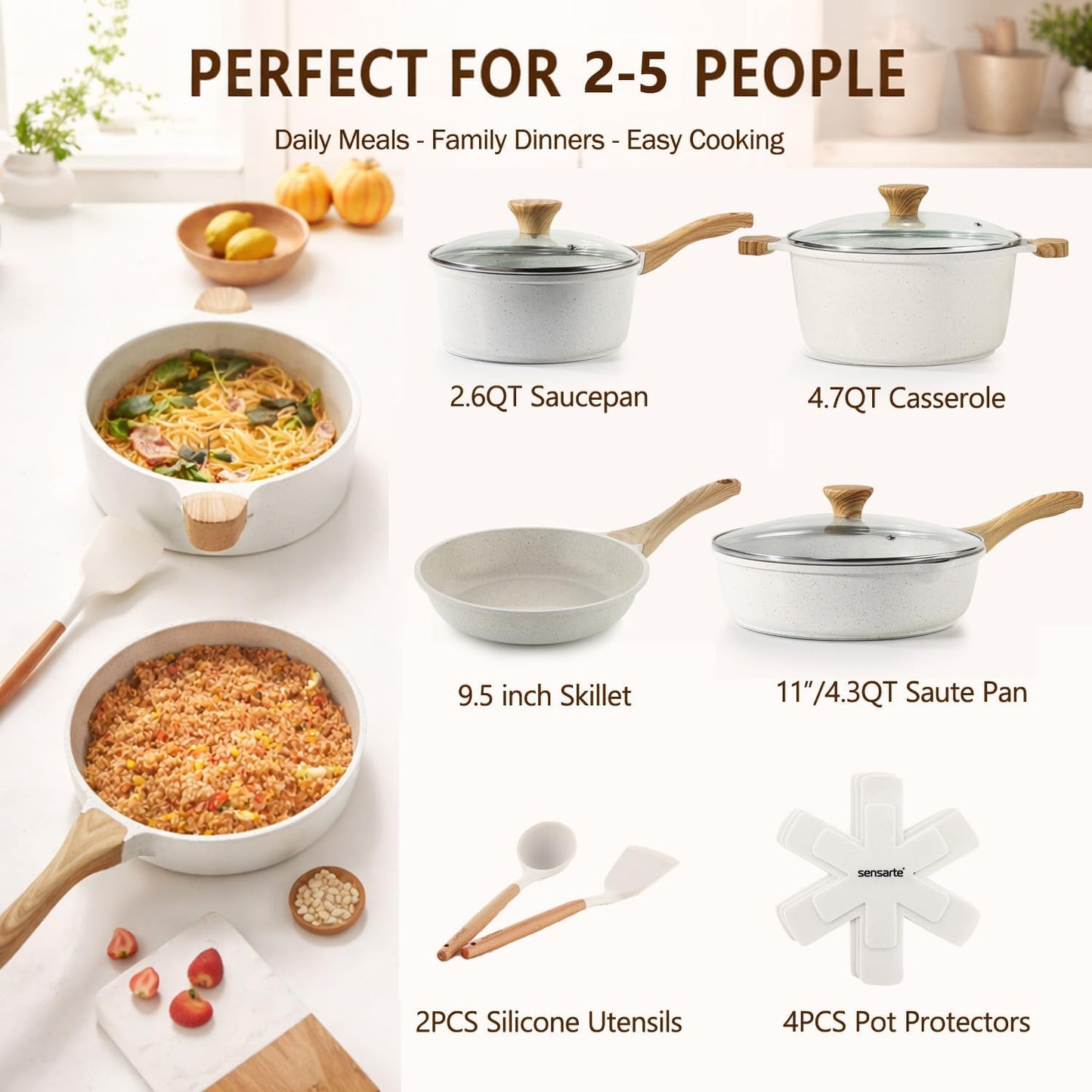 SENSARTE 13-Piece Nonstick Ceramic Cookware Set - Healthy Pots & Pans with Stay-Cool Handles