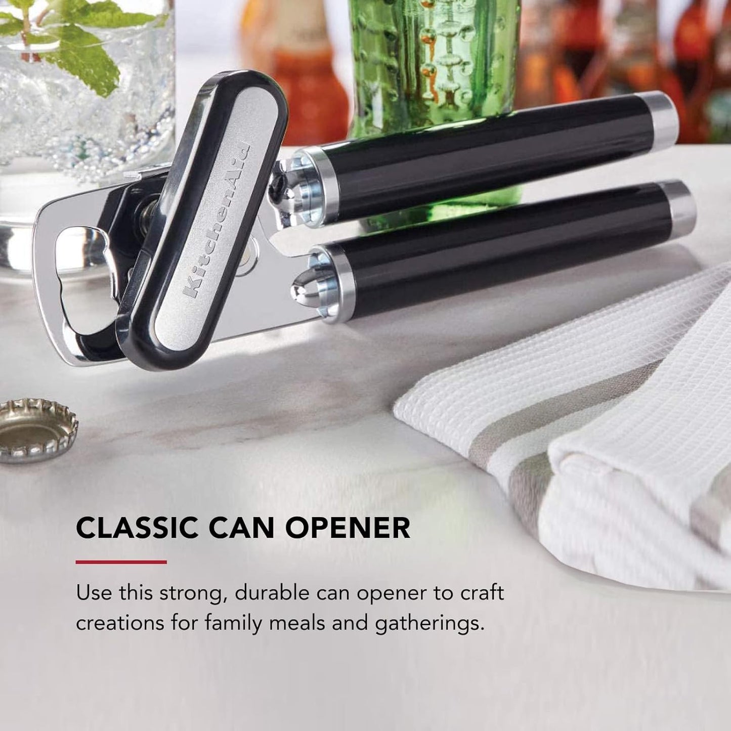 KitchenAid Classic 2-in-1 Manual Can & Bottle Opener - Razor Sharp Stainless Steel Wheel, Soft Ergonomic Handles