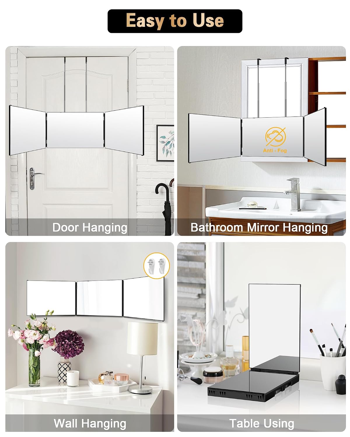 JUSRON 360° Viewing Angle Hair Cutting Mirror - Clear Anti-Fog HD Glass for Home Styling