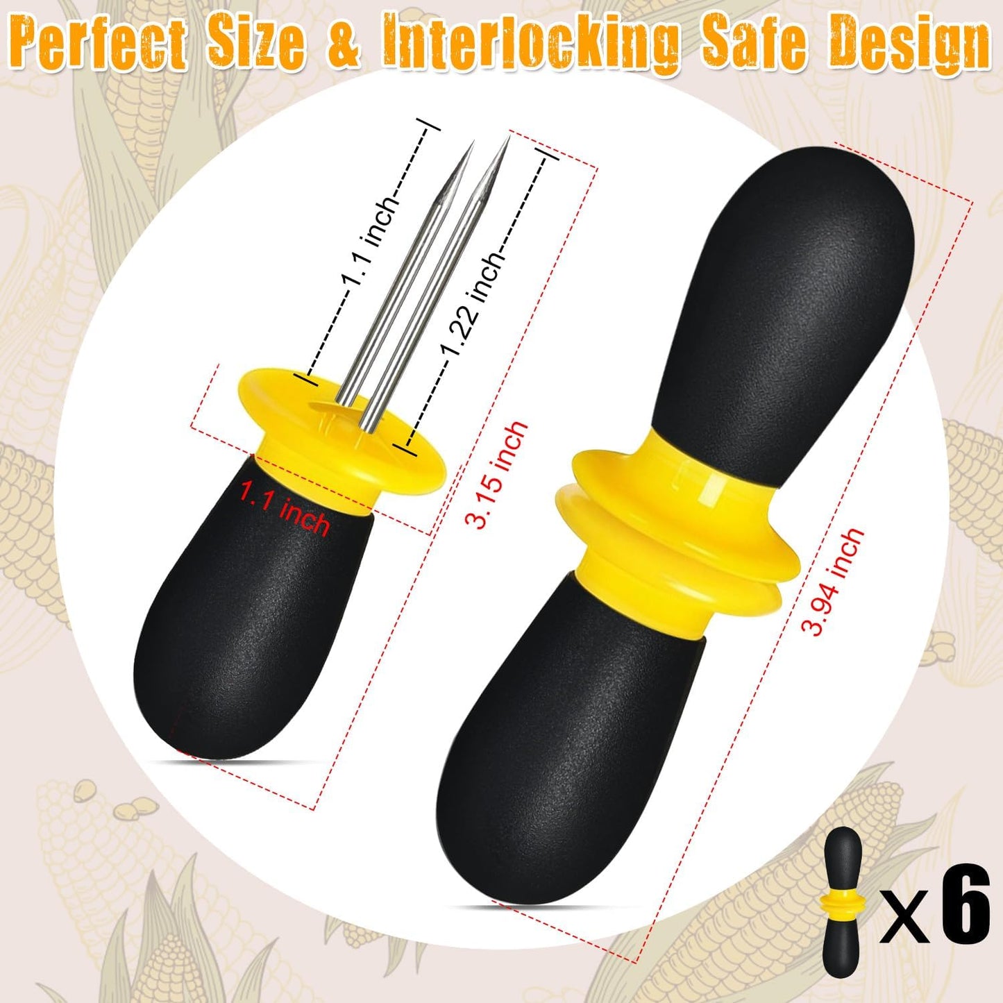 AQRINGO 12-Piece Stainless Steel Corn Holders - Safe BBQ Skewers for Camping & Parties