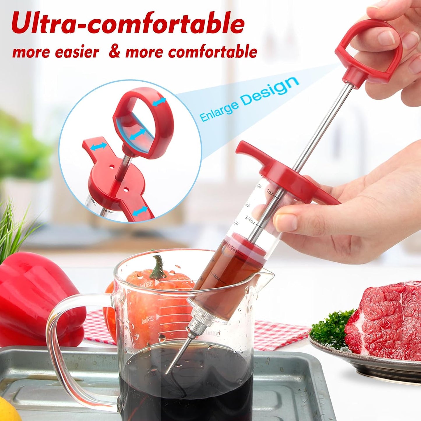 GRILL BUMP 1-Ounce Plastic BBQ Meat Injector Kit with Stainless Steel Needles for Turkey & Grilling