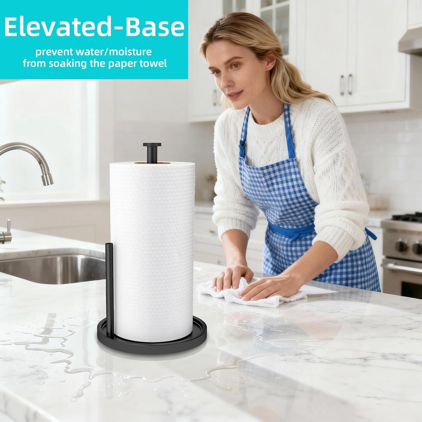 STWWO Freestanding Paper Towel Holder with Anti-Slip Base for Kitchen Countertop