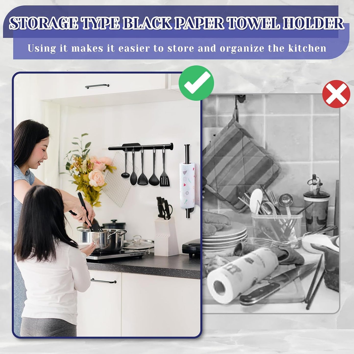 Bollove Stainless Steel Black Paper Towel Holder Under Cabinet Self Adhesive