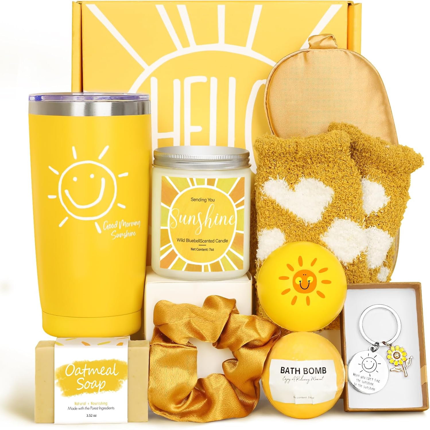 Suhctuptx 10pc Sunshine Box Gift Set - Birthday Get Well Gifts Basket for Women with Tumbler & Self-Care Items