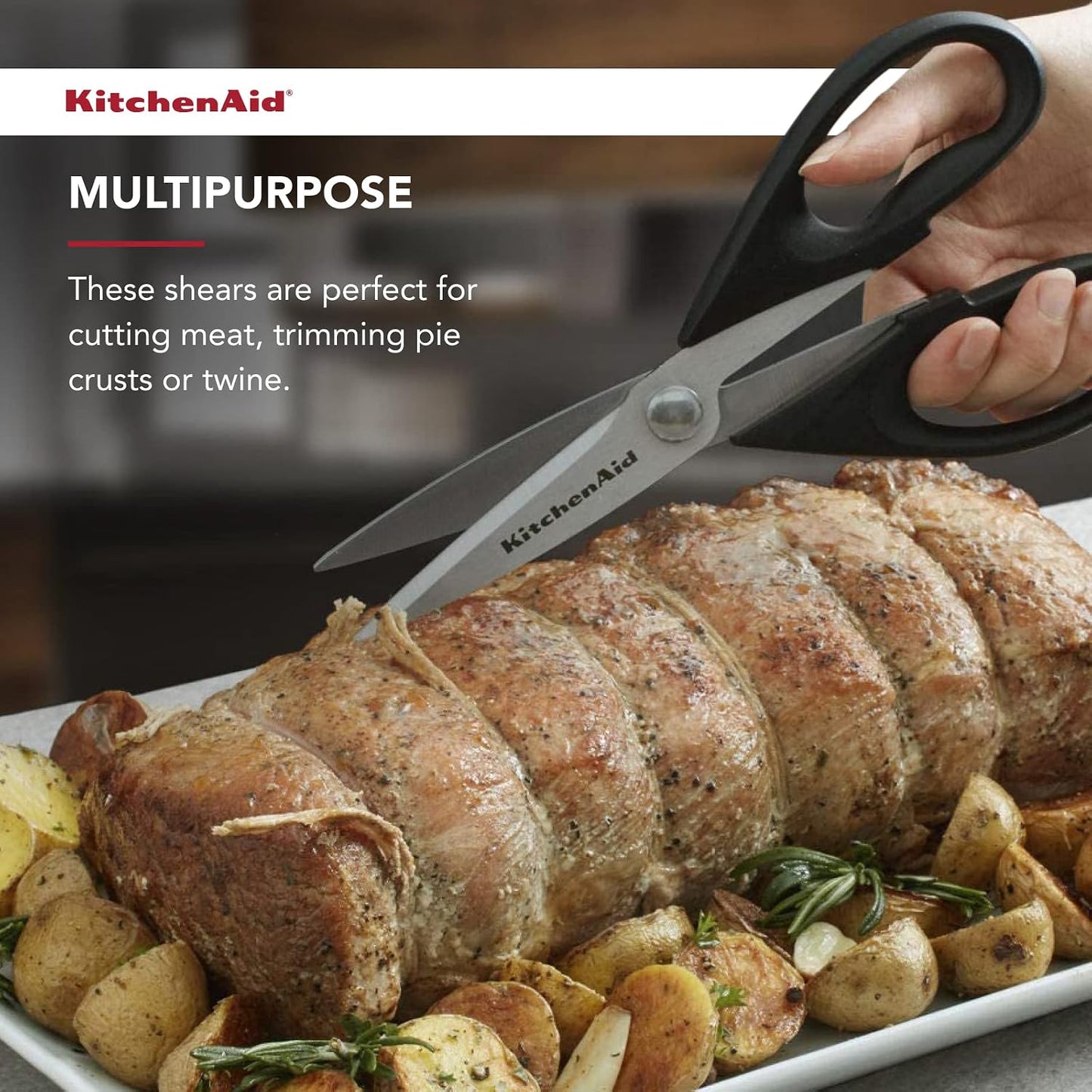 KitchenAid Premium Stainless Steel Kitchen Shears with Comfort Grip & Protective Sheath - Dishwasher Safe for Easy Cleaning