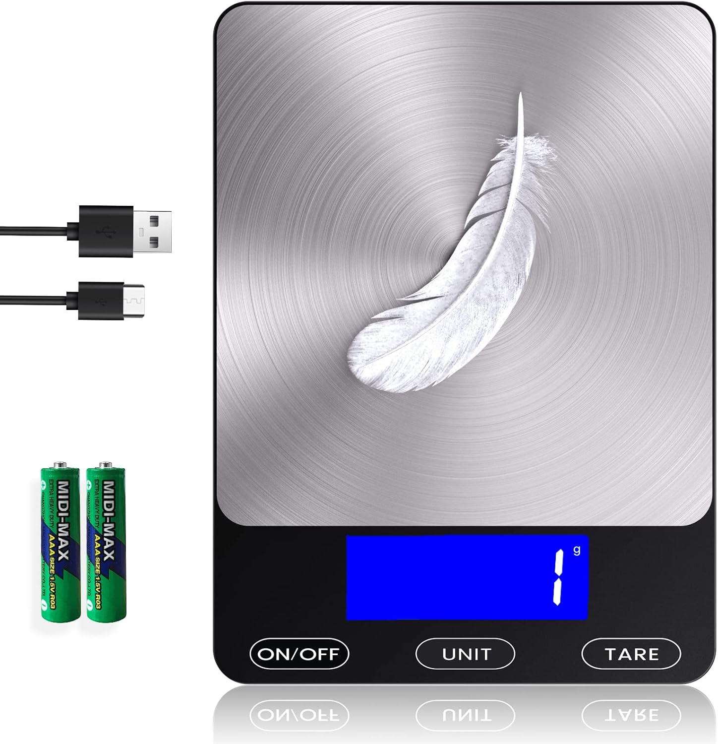 Digital Kitchen Food Scale - 33lb Rechargeable Stainless Steel with Tare & Auto-Off | GGQ