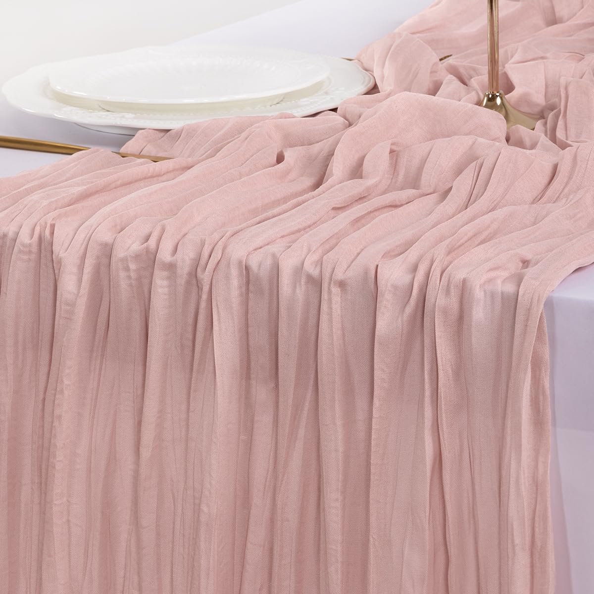 Socomi Dusty Pink Cheesecloth Table Runner - 10ft Rustic Gauze for Weddings & Home Decor