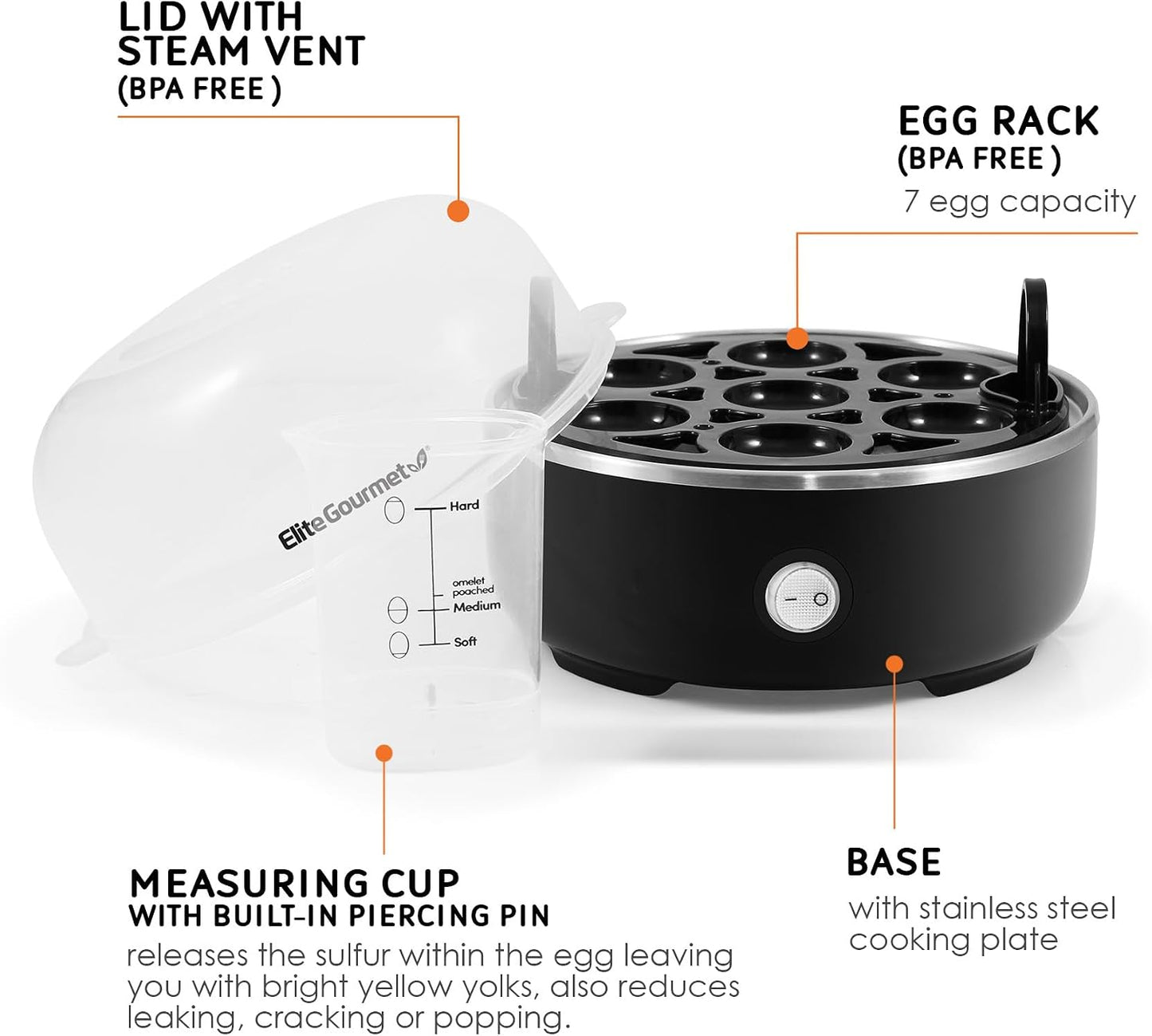 Elite Gourmet EGC115B 7-Egg Electric Egg Cooker with Auto Shut-Off