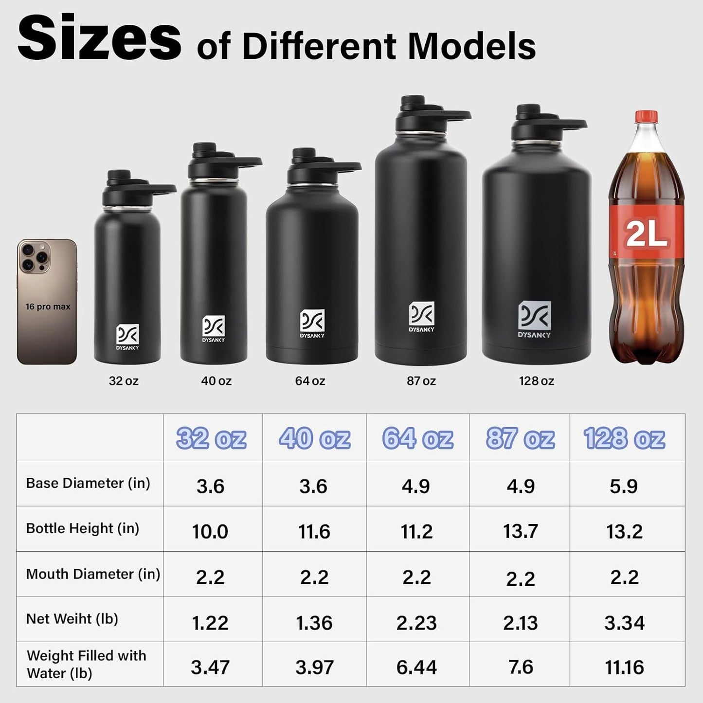DYSANKY 64 oz Stainless Steel Insulated Water Bottle for Gym & Hiking w/Straw & Carrier