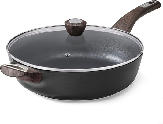 SENSARTE 12 Inch Nonstick Saute Pan with Lid - Healthy PFOA-Free Aluminum Skillet for Induction & All Stovetops