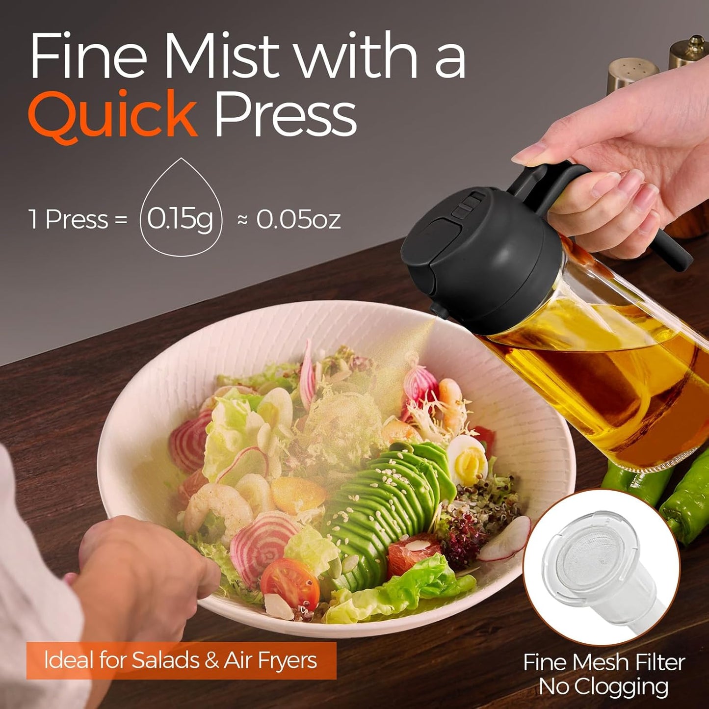 YARRAMATE 16oz Glass Oil Sprayer - Dual-Function Spray & Pour for Kitchen Cooking