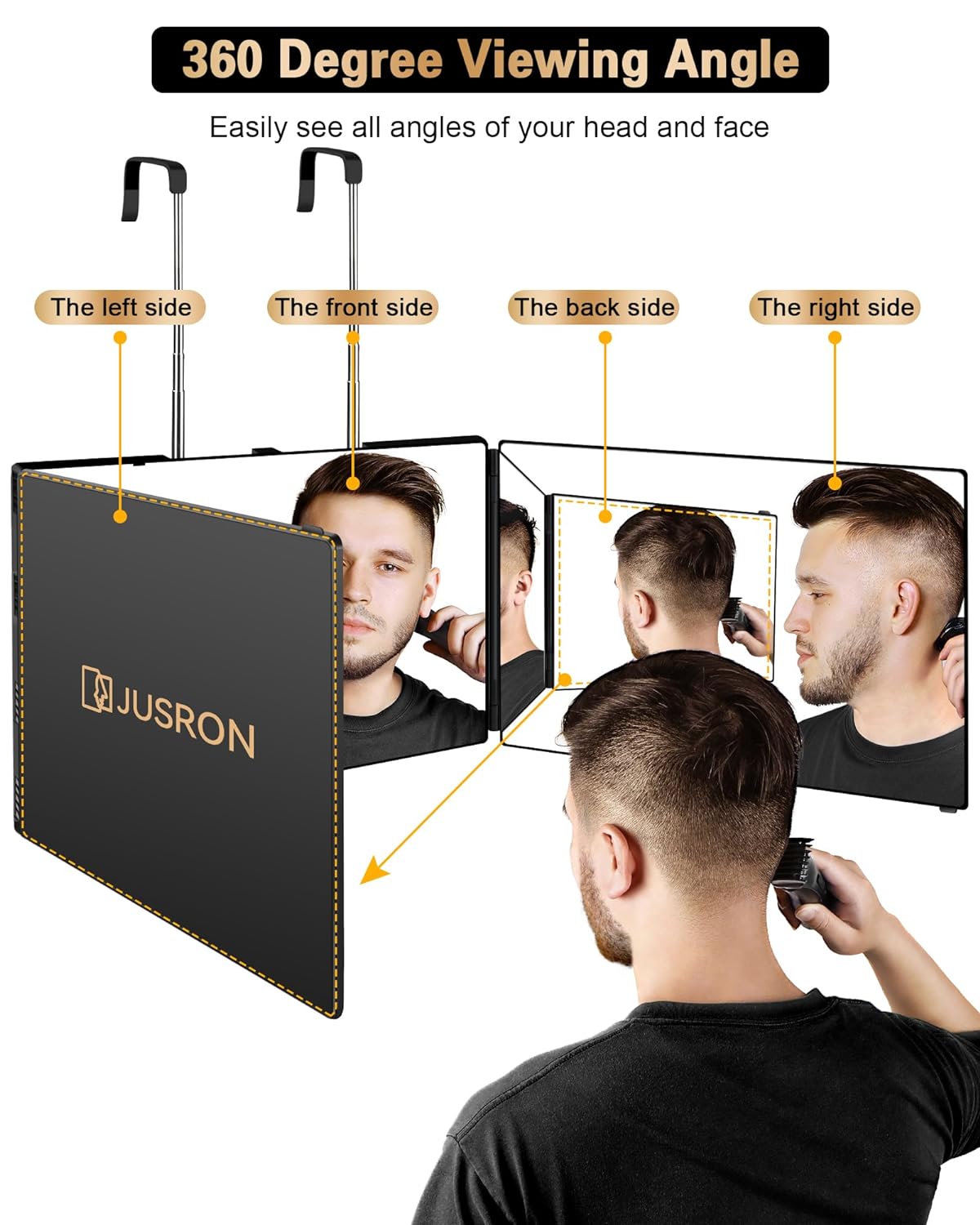 JUSRON 360° Viewing Angle Hair Cutting Mirror - Clear Anti-Fog HD Glass for Home Styling