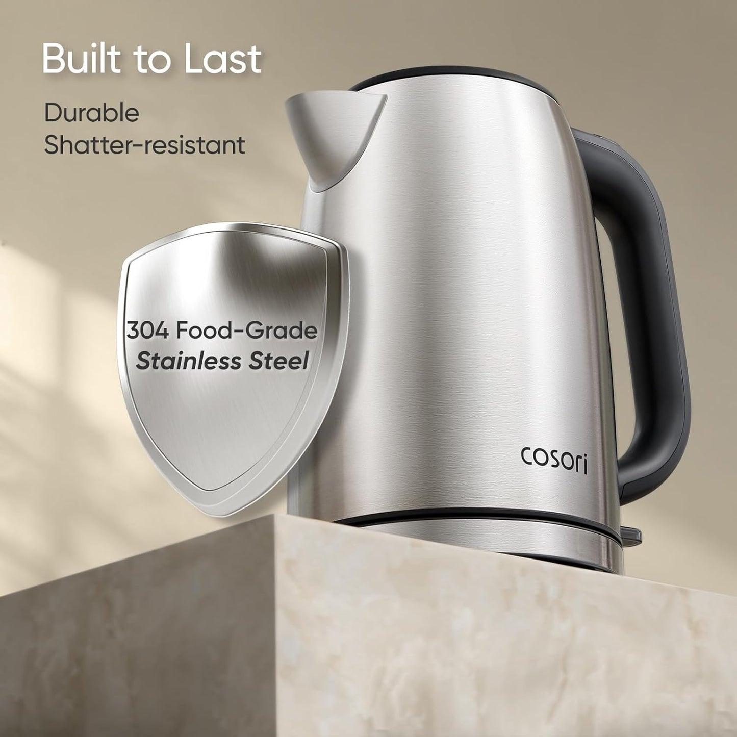 Cosori Stainless Steel Electric Kettle - No Plastic Contact, Auto Shut-Off & Boil-Dry Protection (1.7L)