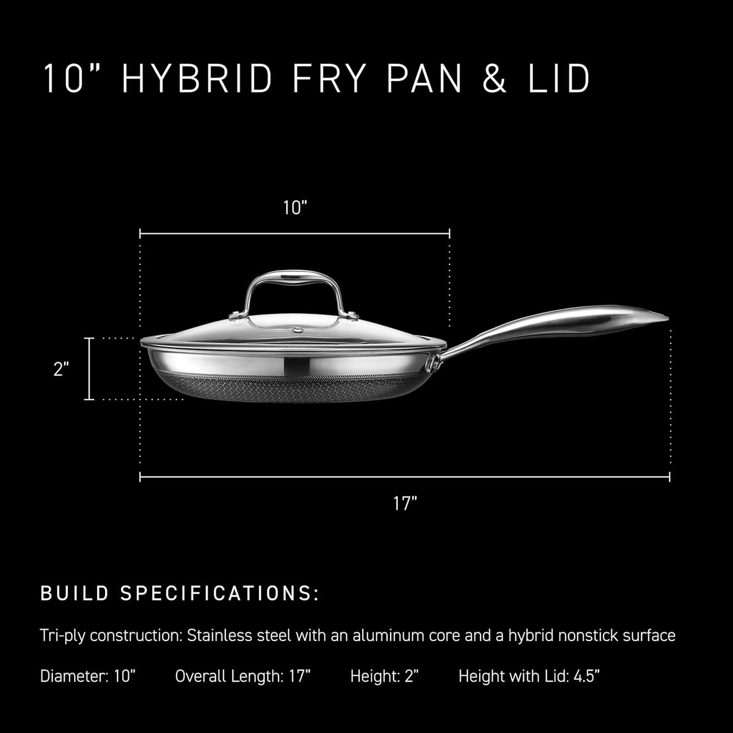 HexClad 10-Inch Hybrid Nonstick Pan with Lid - Perfect for Family Dinners, Easy Clean