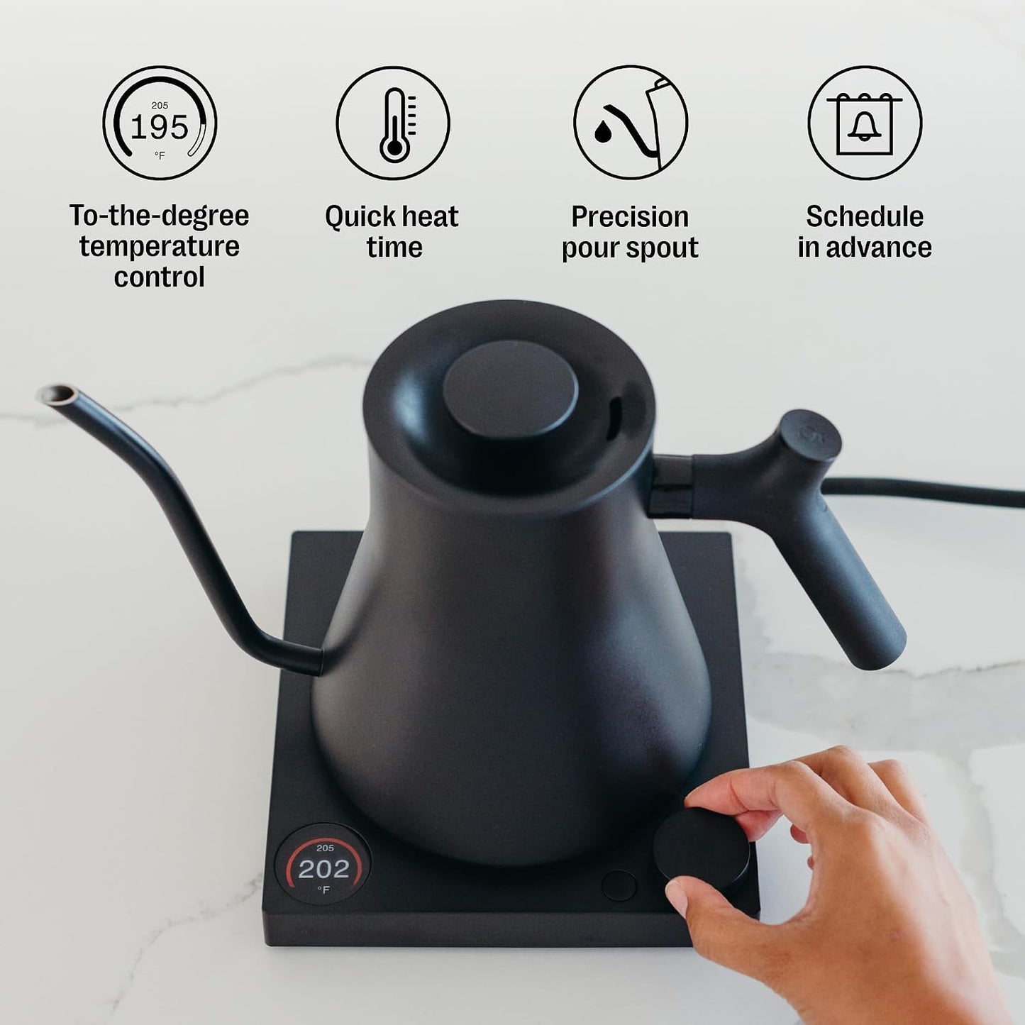 Fellow Stagg EKG Pro Pour-Over Coffee & Tea Kettle - To-the-Degree Temp Control, Precision Gooseneck Spout, 0.9L Matte Black