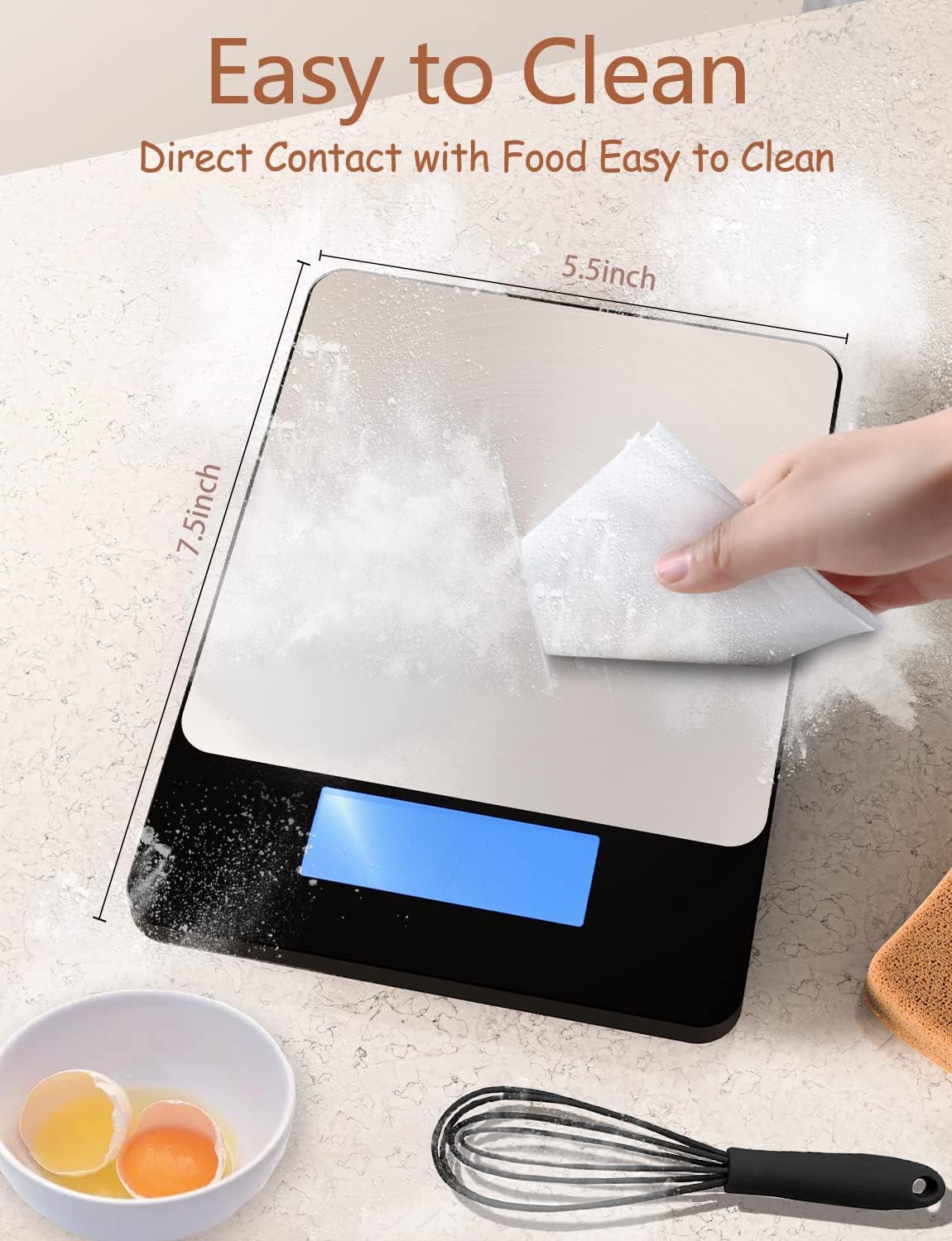Digital Kitchen Food Scale - 33lb Rechargeable Stainless Steel with Tare & Auto-Off | GGQ