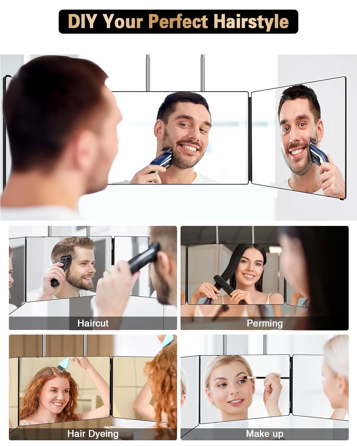 JUSRON 360° Viewing Angle Hair Cutting Mirror - Clear Anti-Fog HD Glass for Home Styling