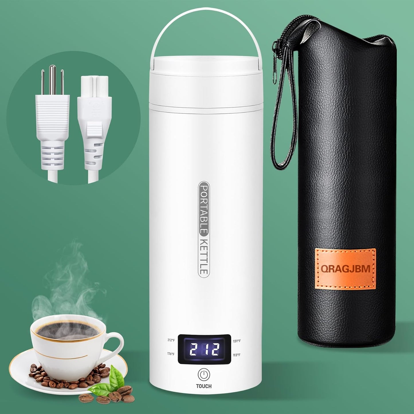 QRAGJBM Portable Travel Electric Kettle - 450ml Mini Water Boiler with 4 Temperature Presets & Auto Shut-Off