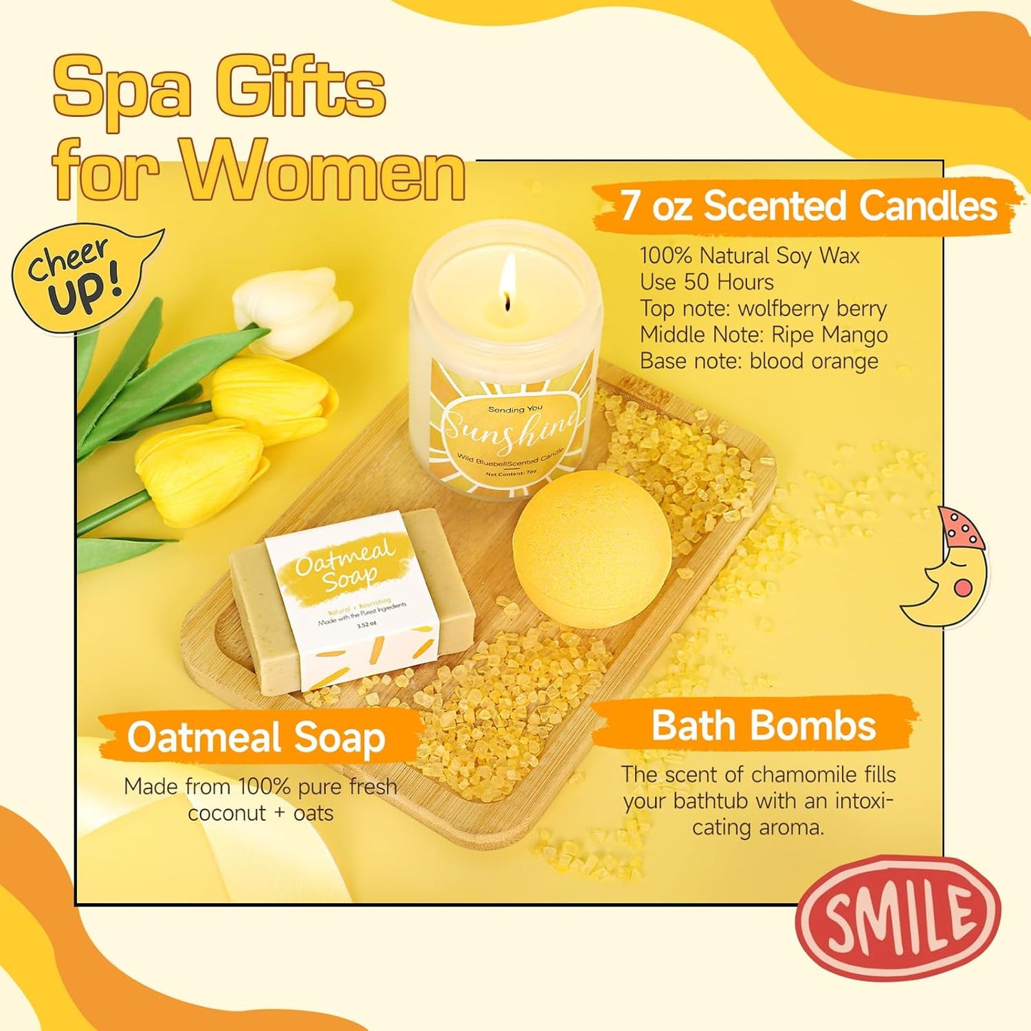Suhctuptx 10pc Sunshine Box Gift Set - Birthday Get Well Gifts Basket for Women with Tumbler & Self-Care Items