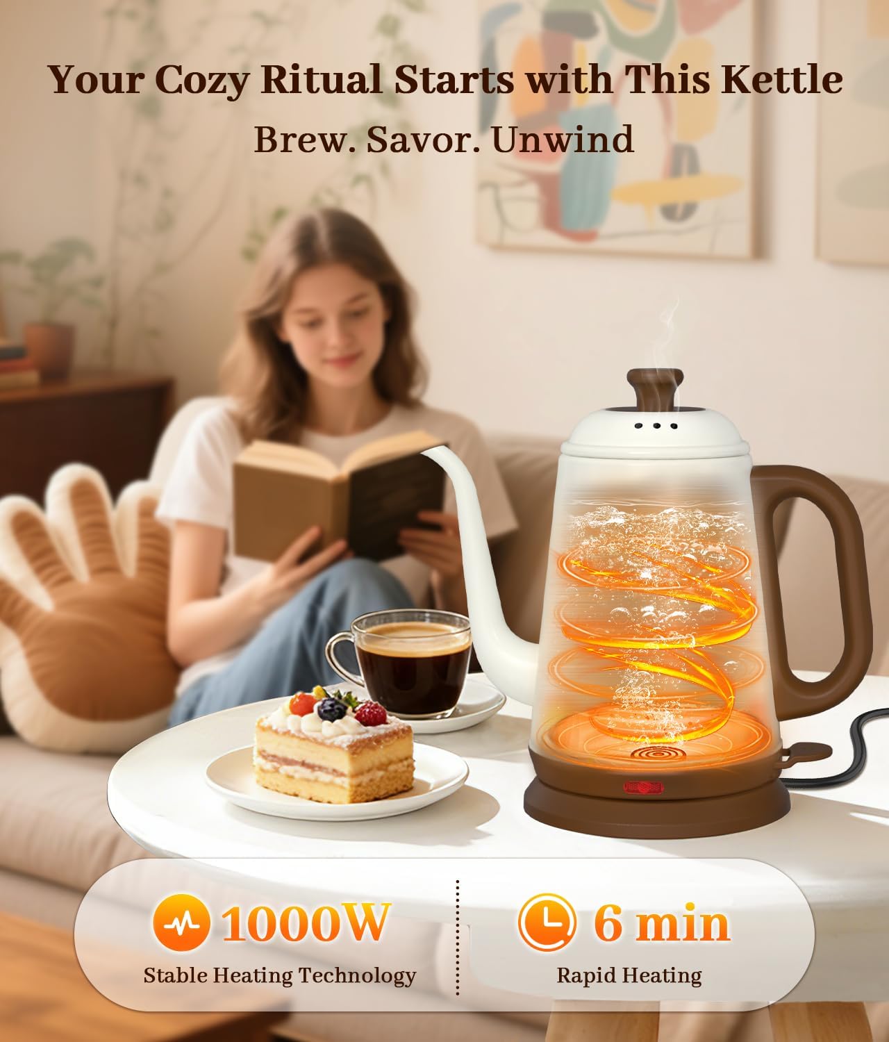 YTLAD Retro-Style Gooseneck Electric Kettle 1L - 1000W Fast Boil for Coffee & Tea