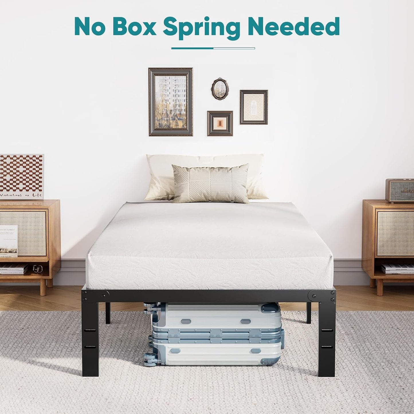 Sweetcrispy Heavy-Duty Twin Bed Frame with Storage & No Box Spring Needed (14" Steel)