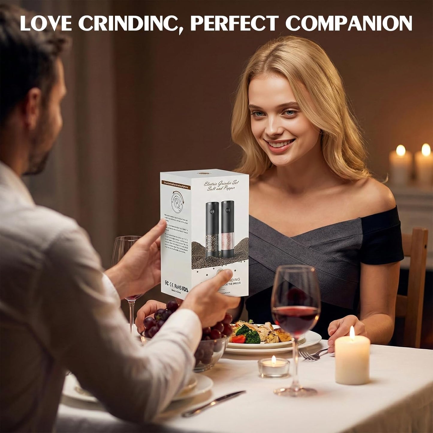 ioion Automatic Electric Salt & Pepper Grinder Set with LED Light - Adjustable Coarseness