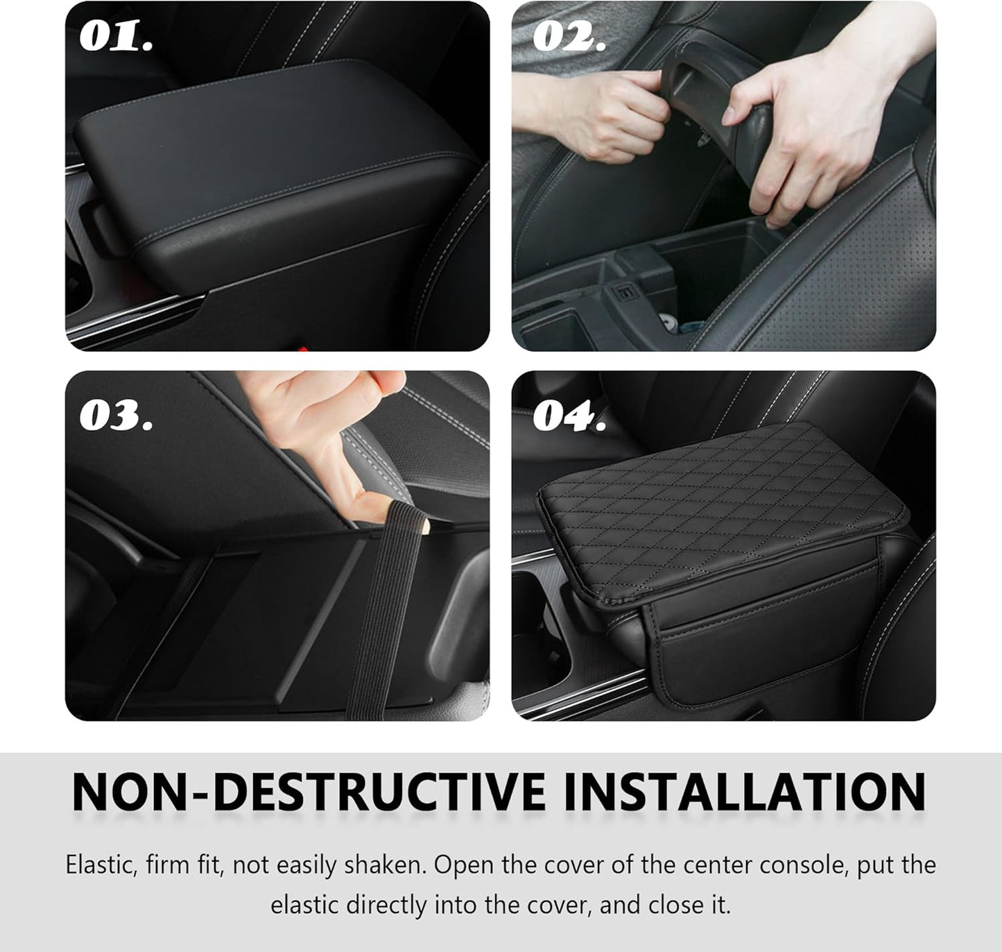 Stacool Universal Car Center Console Cover with 2 Storage Pockets - Premium Microfiber Leather Armrest Cushion for Comfort & Organization