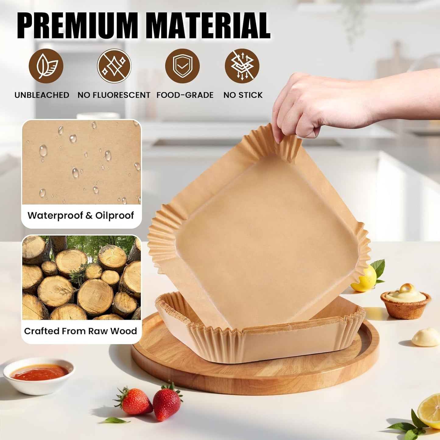 OLESBUR Disposable Air Fryer Liners - 200 Count 8 Inch Parchment Paper