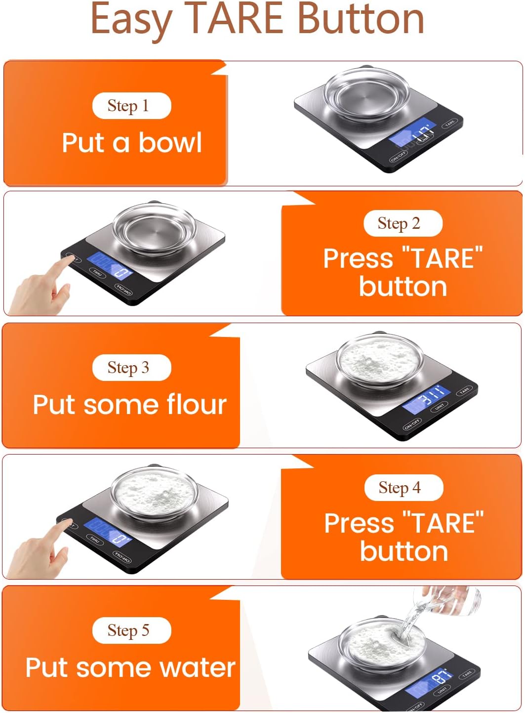 Digital Kitchen Food Scale - 33lb Rechargeable Stainless Steel with Tare & Auto-Off | GGQ