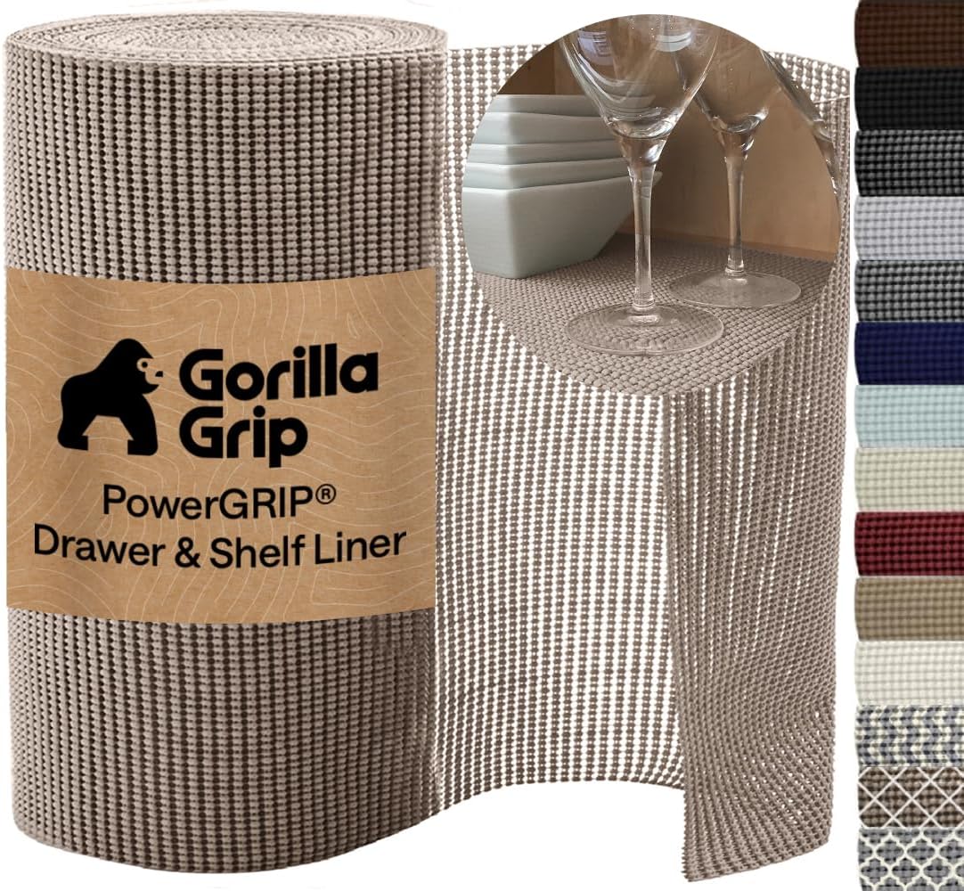 GORILLA GRIP PowerGRIP Non-Adhesive Cabinet & Drawer Liner - Thick Strong Hold for Kitchen Cabinets