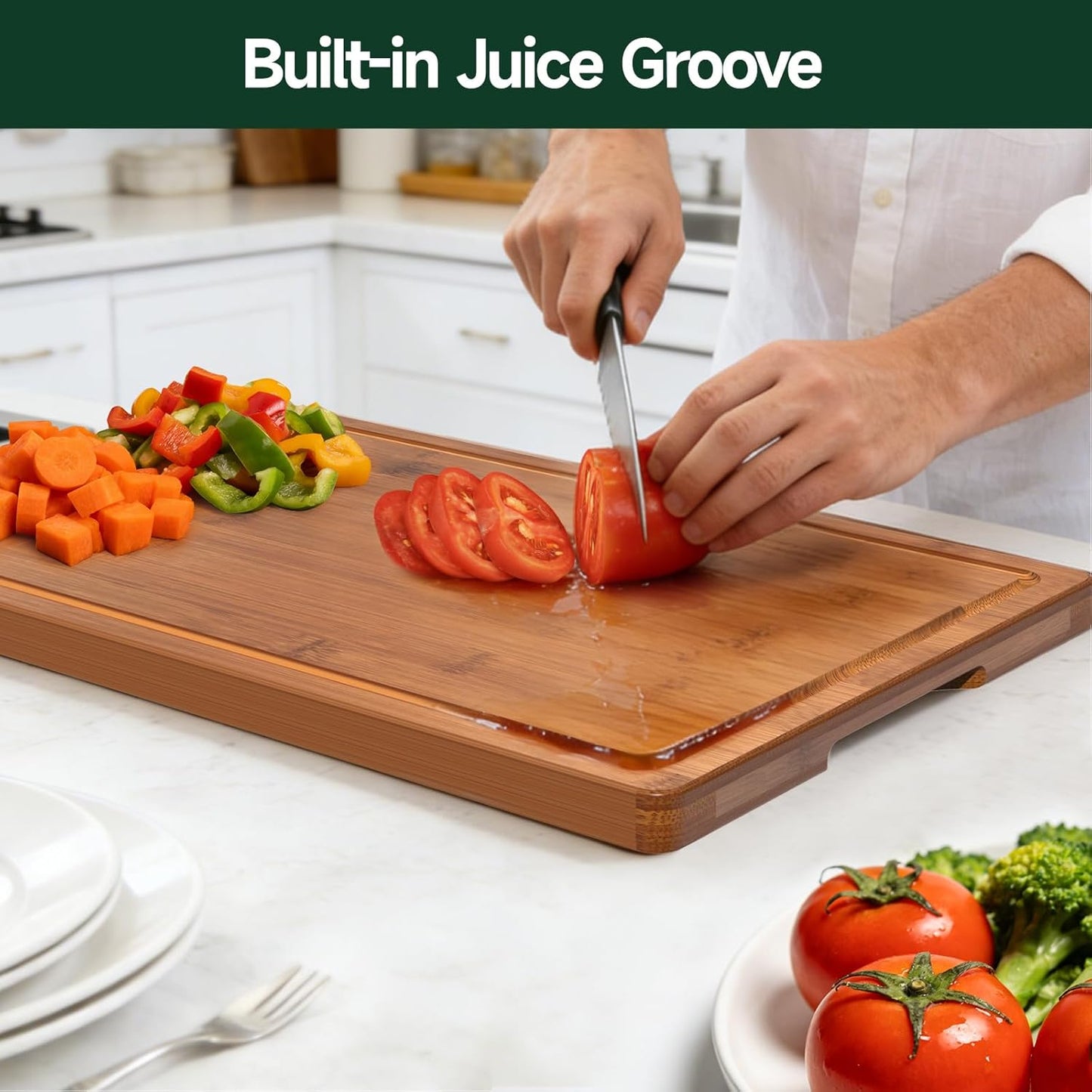 3-Piece Carbonized Bamboo Cutting Board Set - Durable, Pre-Oiled Boards for Meat & Cheese