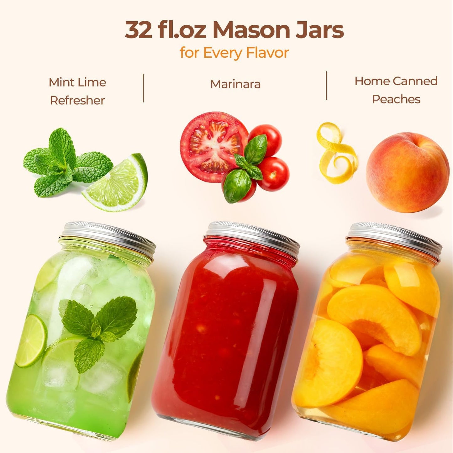 ComSaf 32oz Wide Mouth Mason Jars 2-Pack | Airtight Lids for Meal Prep & Canning