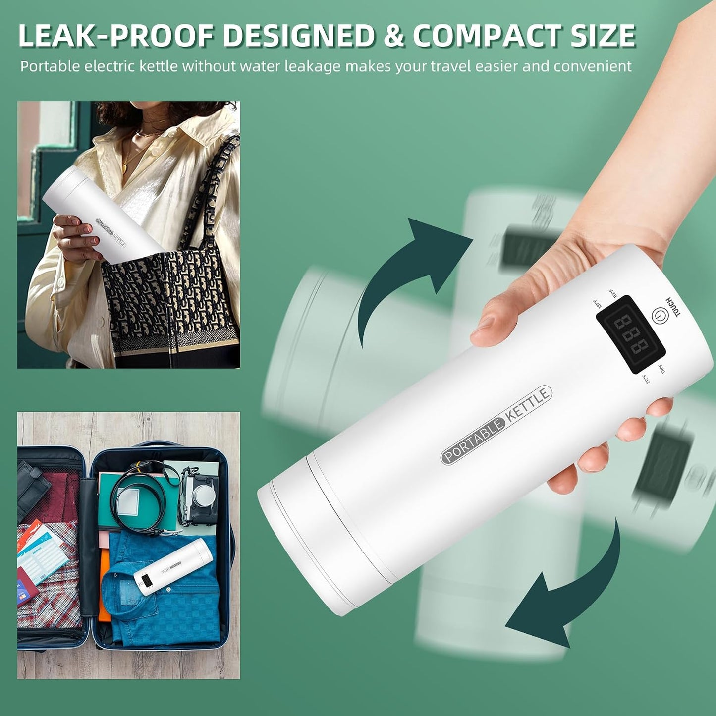 QRAGJBM Portable Travel Electric Kettle - 450ml Mini Water Boiler with 4 Temperature Presets & Auto Shut-Off