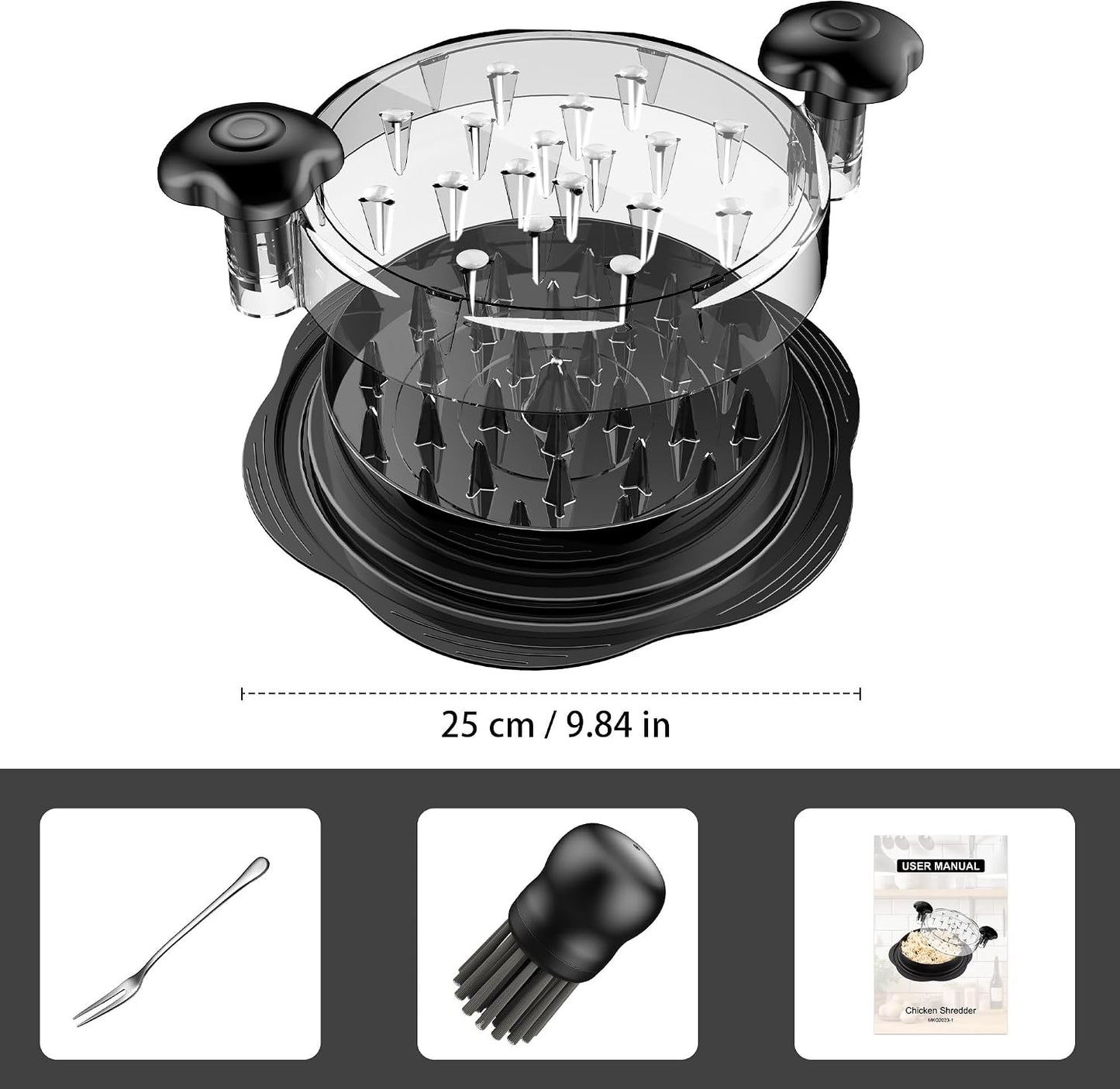 SURETIVIAN Large Manual Chicken Shredder with Anti-Slip Base & Ergonomic Handle (BPA-Free)