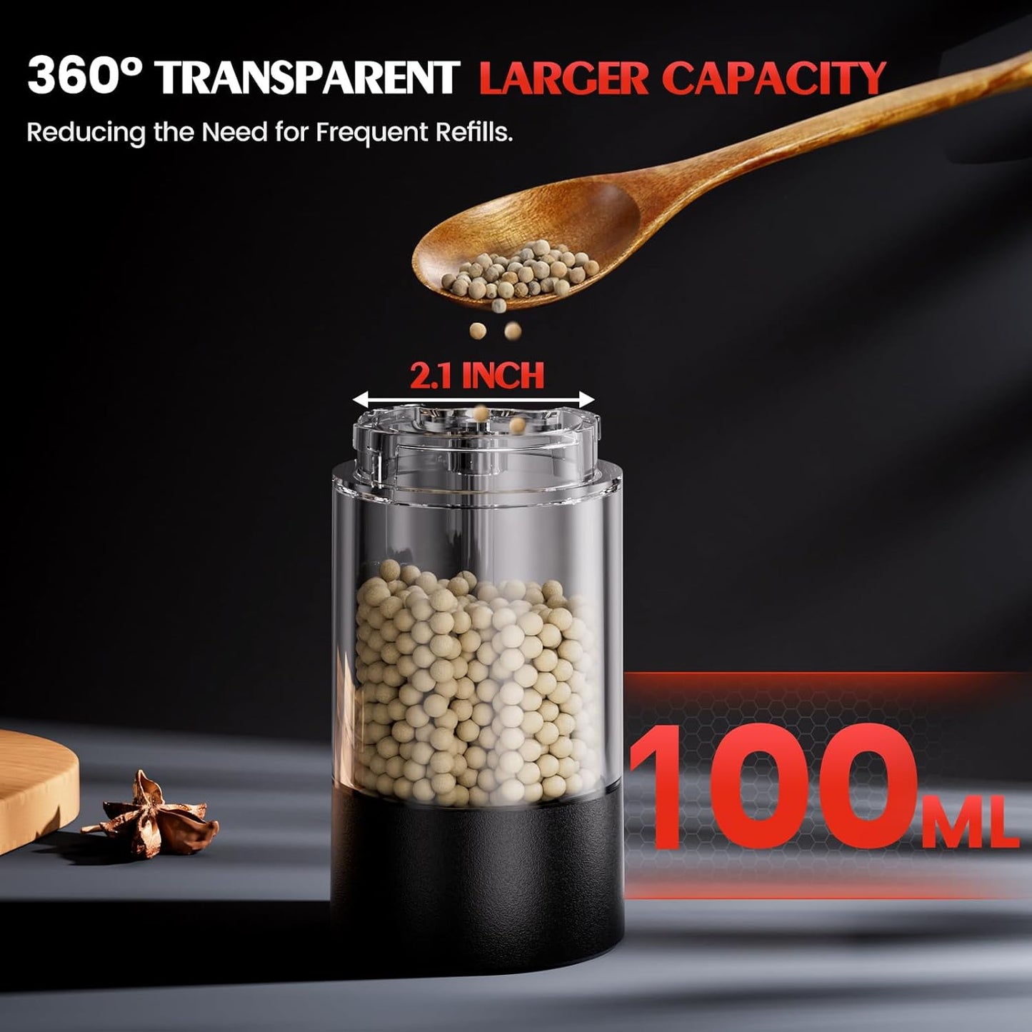 ioion Automatic Electric Salt & Pepper Grinder Set with LED Light - Adjustable Coarseness